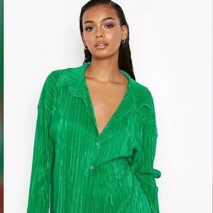 Boohoo Plisse Beach Shirt (M) & Wide Leg Trousers (S)